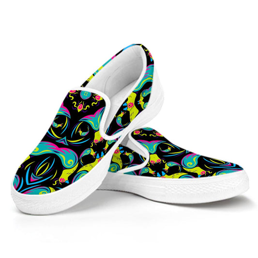 Ornament Psychedelic Trippy Print White Slip On Sneakers