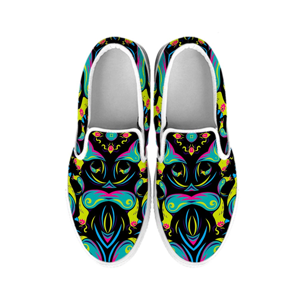 Ornament Psychedelic Trippy Print White Slip On Sneakers