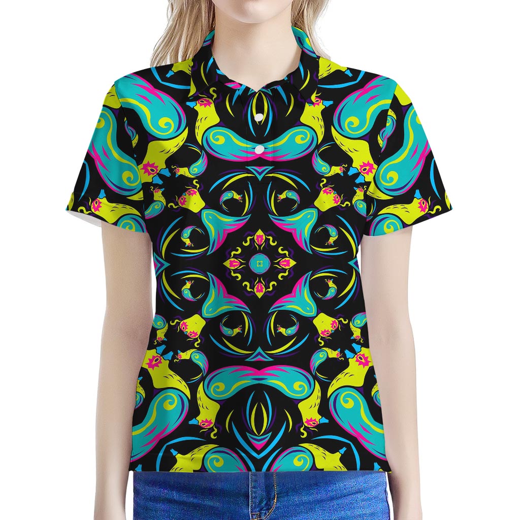 Ornament Psychedelic Trippy Print Women's Polo Shirt