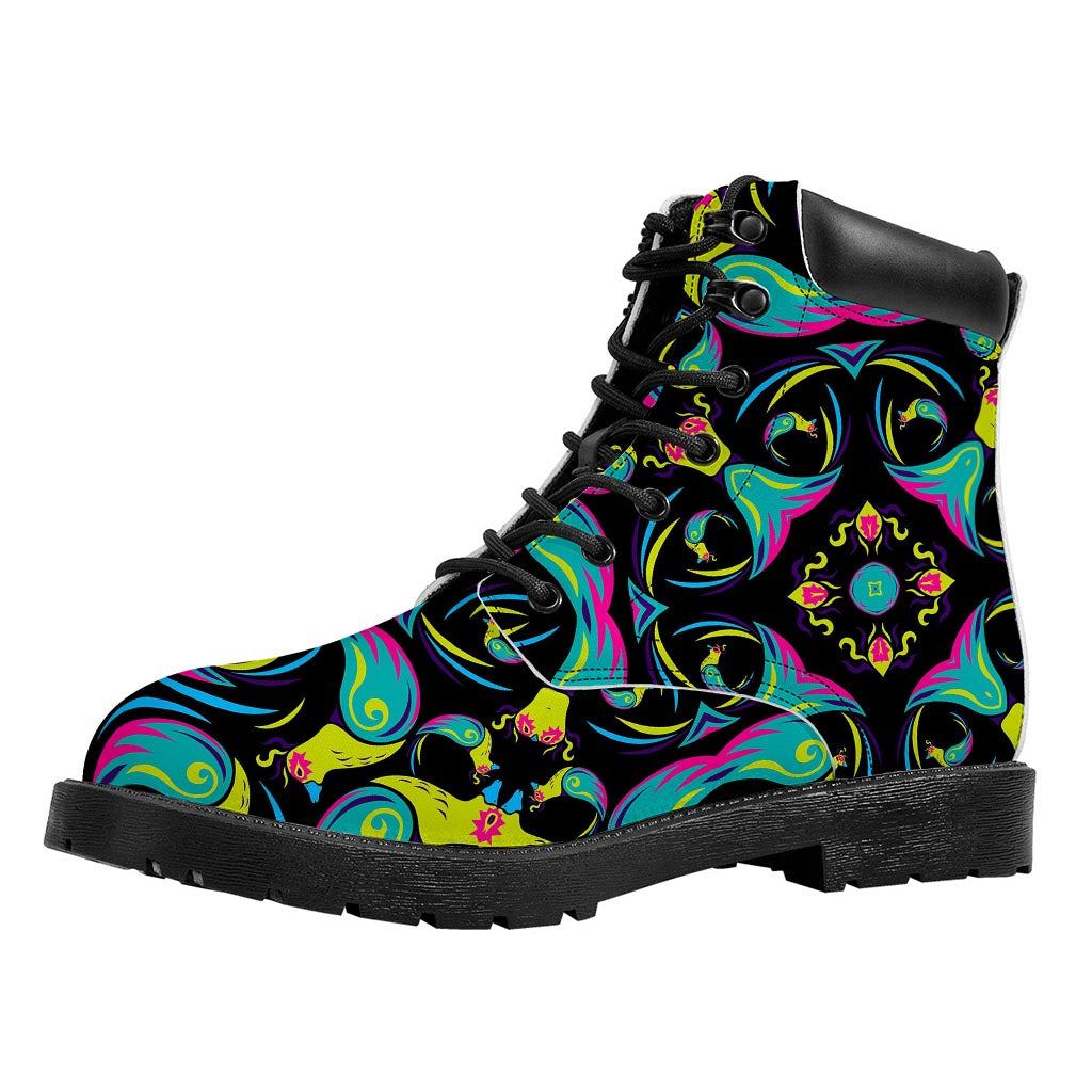 Ornament Psychedelic Trippy Print Work Boots