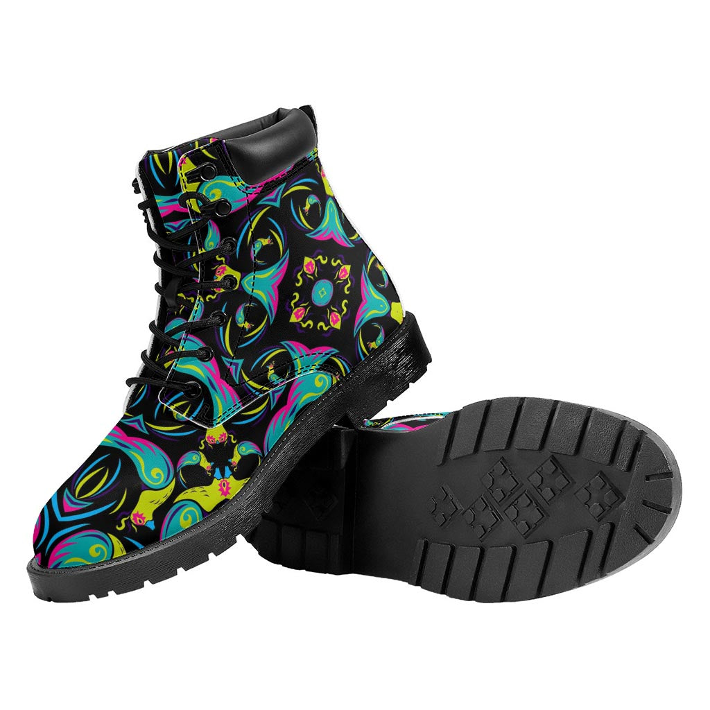 Ornament Psychedelic Trippy Print Work Boots