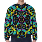 Ornament Psychedelic Trippy Print Zip Sleeve Bomber Jacket