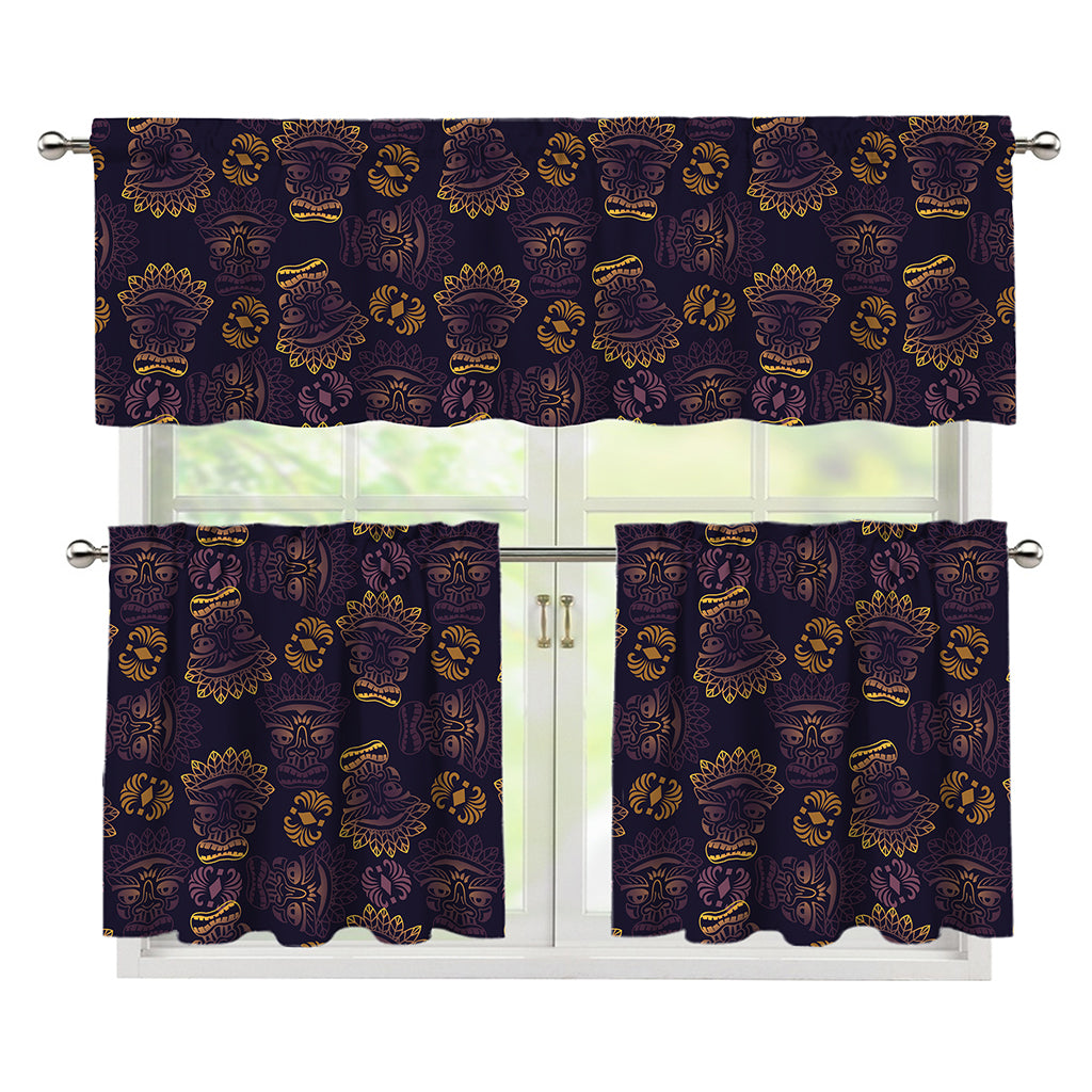 Ornament Tiki Mask Pattern Print 3 Piece Kitchen Curtains