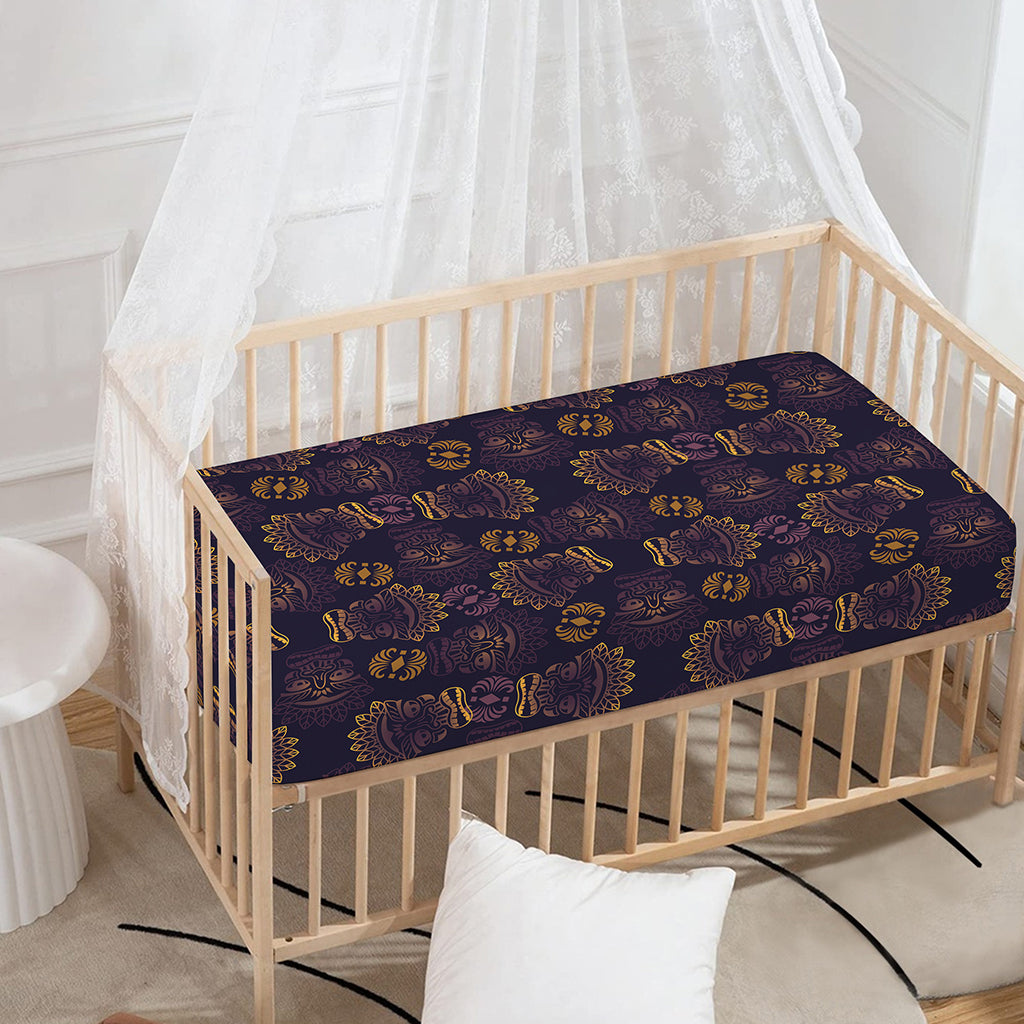 Ornament Tiki Mask Pattern Print Baby Crib Sheet