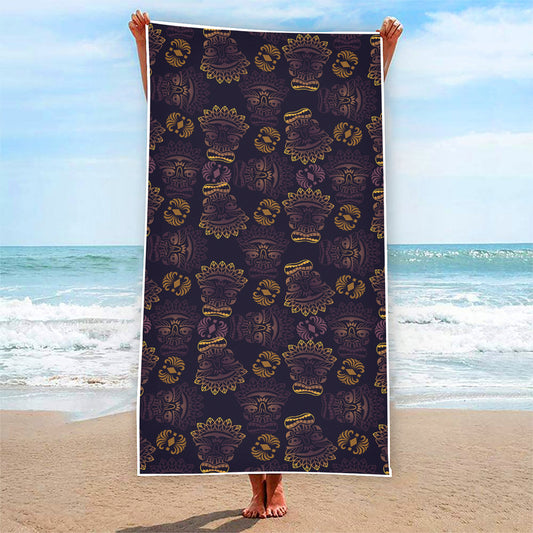 Ornament Tiki Mask Pattern Print Beach Towel