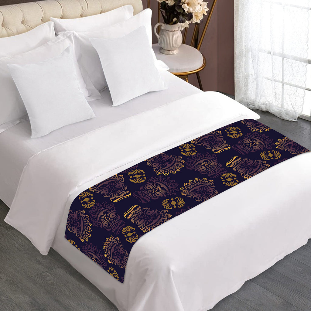 Ornament Tiki Mask Pattern Print Bed Runner