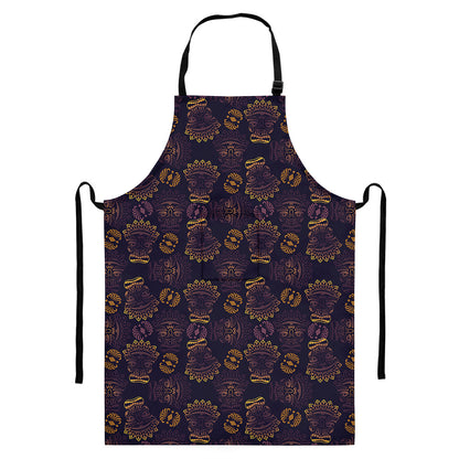 Ornament Tiki Mask Pattern Print Bib Apron With Pocket