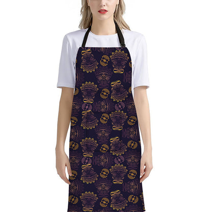 Ornament Tiki Mask Pattern Print Bib Apron With Pocket
