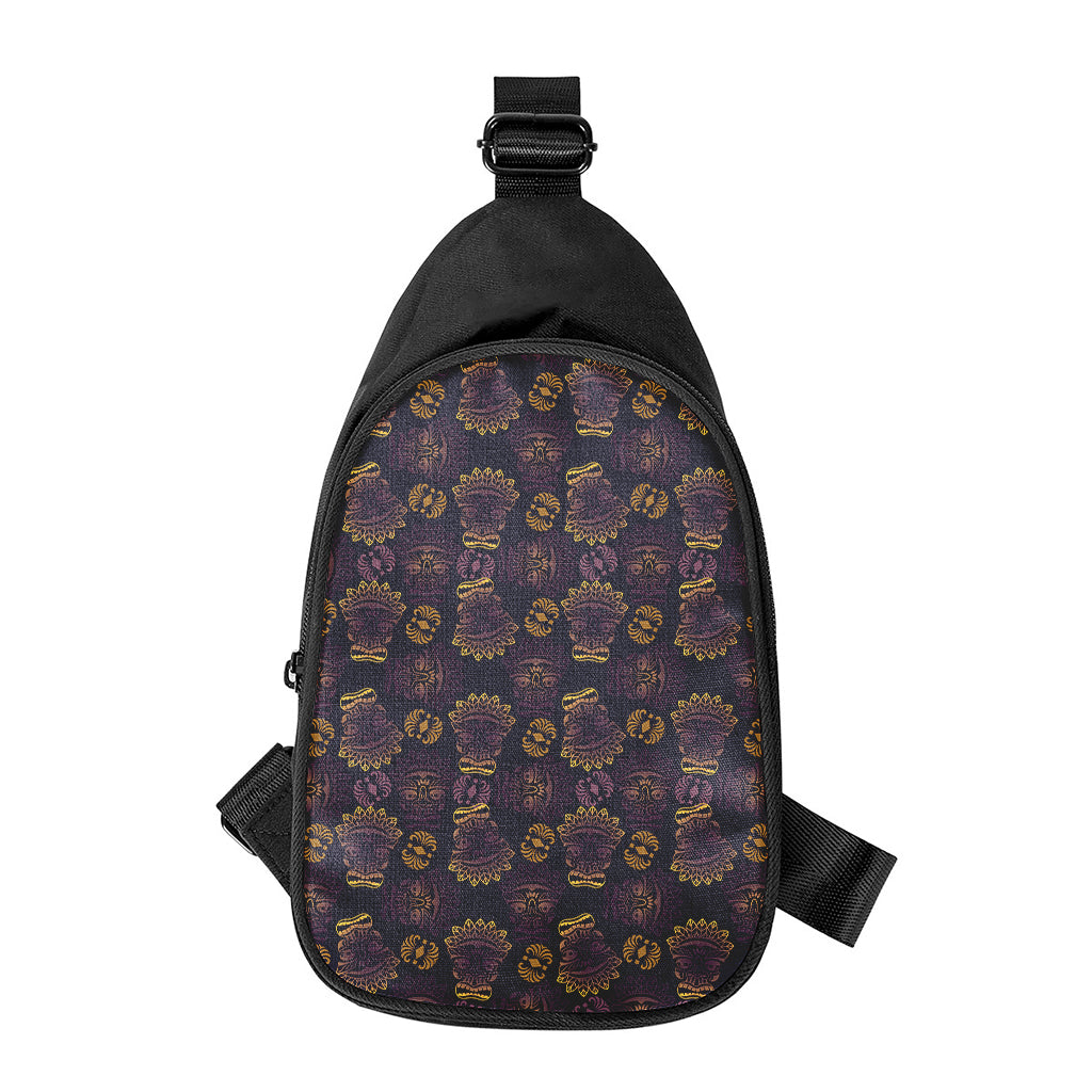 Ornament Tiki Mask Pattern Print Chest Bag