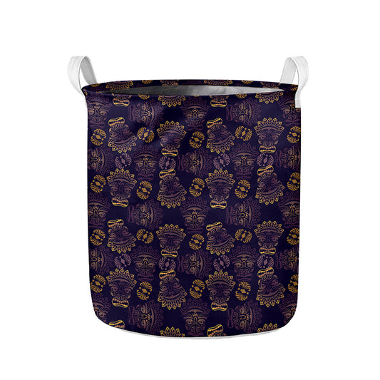 Ornament Tiki Mask Pattern Print Collapsible Laundry Basket