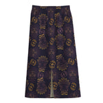 Ornament Tiki Mask Pattern Print Cotton Front Slit Maxi Skirt