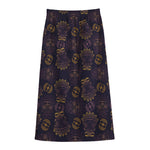 Ornament Tiki Mask Pattern Print Cotton Front Slit Maxi Skirt