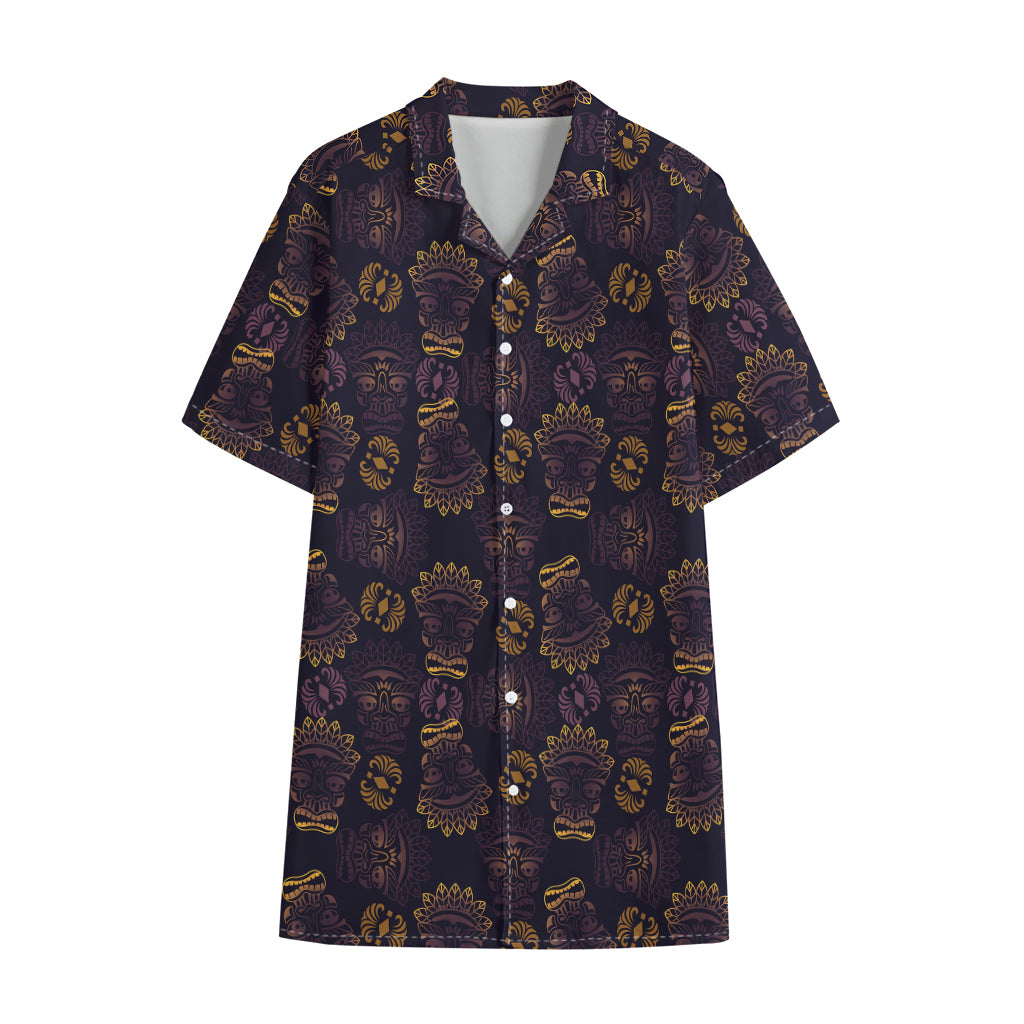 Ornament Tiki Mask Pattern Print Cotton Hawaiian Shirt