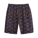 Ornament Tiki Mask Pattern Print Cotton Shorts