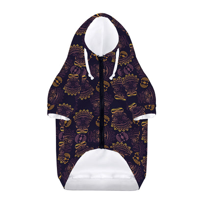 Ornament Tiki Mask Pattern Print Dog Zip Up Hoodie