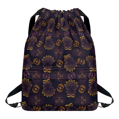 Ornament Tiki Mask Pattern Print Drawstring Backpack
