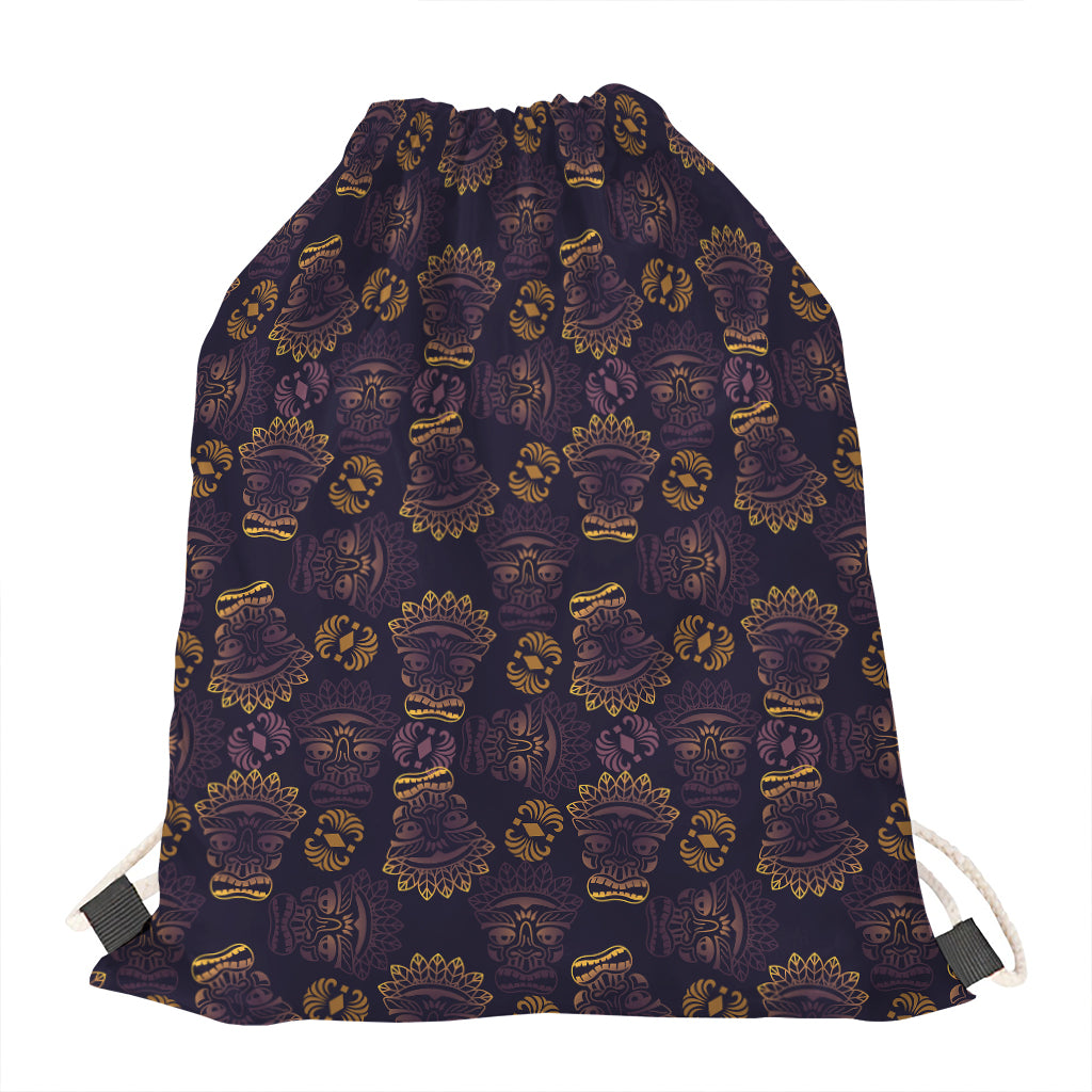 Ornament Tiki Mask Pattern Print Drawstring Bag