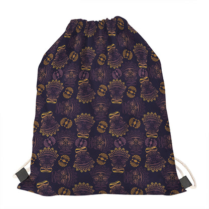Ornament Tiki Mask Pattern Print Drawstring Bag