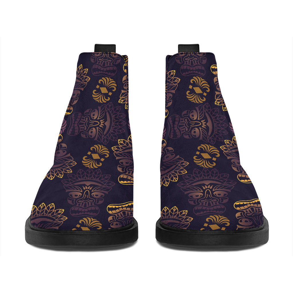 Ornament Tiki Mask Pattern Print Flat Ankle Boots