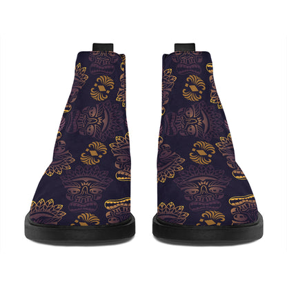Ornament Tiki Mask Pattern Print Flat Ankle Boots