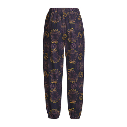 Ornament Tiki Mask Pattern Print Fleece Lined Knit Pants