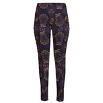 Ornament Tiki Mask Pattern Print High-Waisted Pocket Leggings