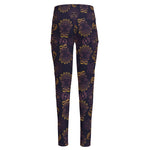 Ornament Tiki Mask Pattern Print High-Waisted Pocket Leggings