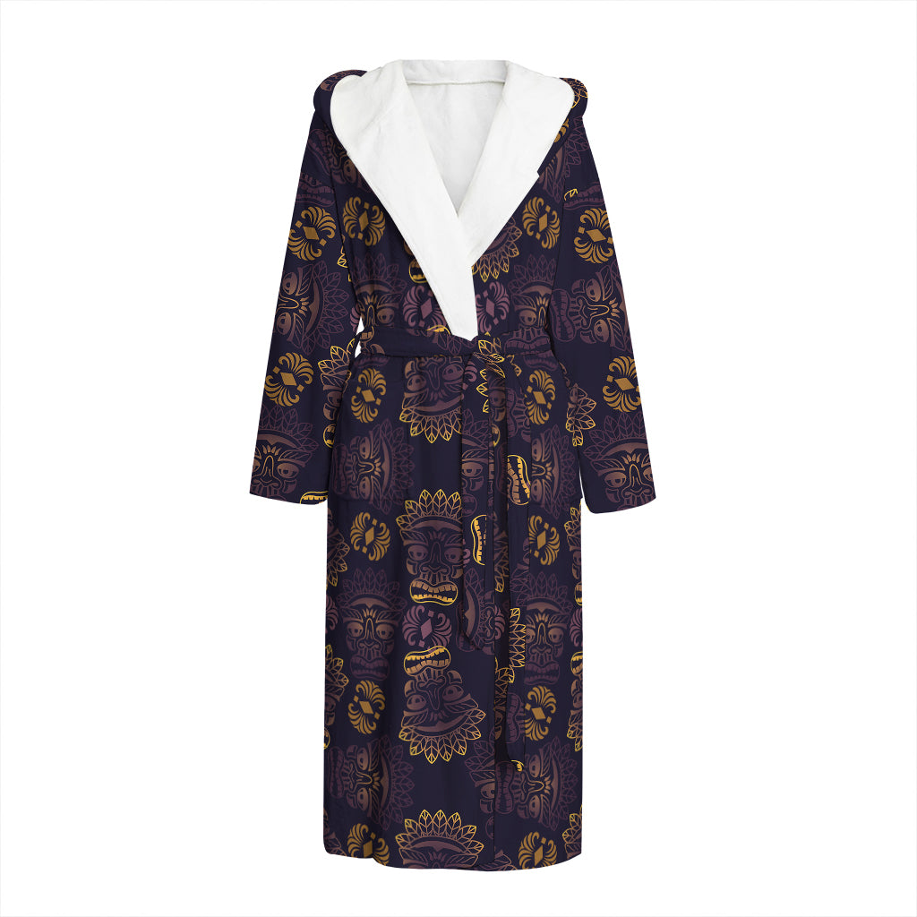 Ornament Tiki Mask Pattern Print Hooded Bathrobe