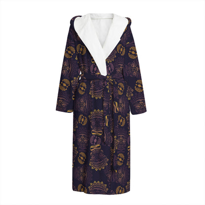 Ornament Tiki Mask Pattern Print Hooded Bathrobe
