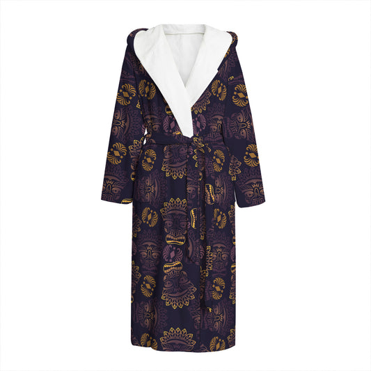 Ornament Tiki Mask Pattern Print Hooded Bathrobe