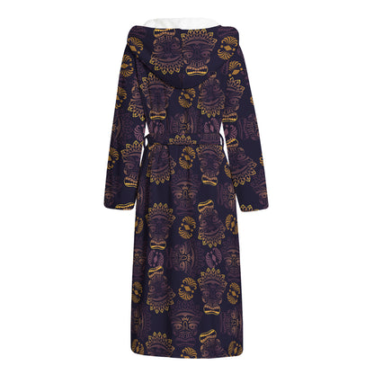 Ornament Tiki Mask Pattern Print Hooded Bathrobe