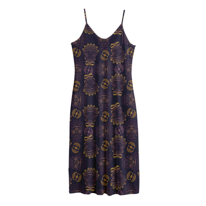 Ornament Tiki Mask Pattern Print Jersey Midi Cami Dress