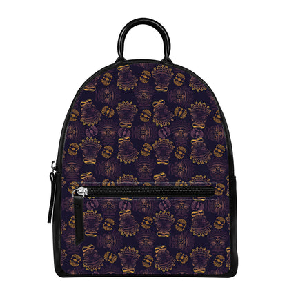 Ornament Tiki Mask Pattern Print Leather Backpack