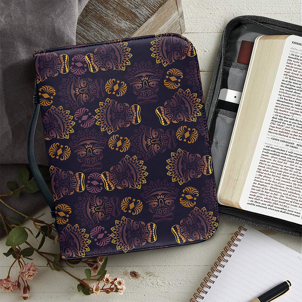 Ornament Tiki Mask Pattern Print Leather Bible Cover