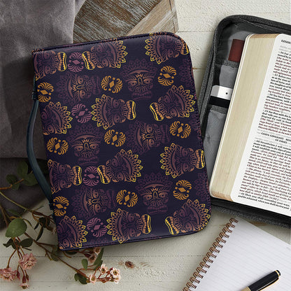 Ornament Tiki Mask Pattern Print Leather Bible Cover