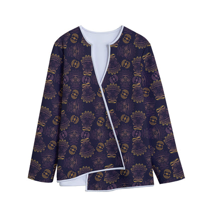 Ornament Tiki Mask Pattern Print Long Sleeve Short Coat