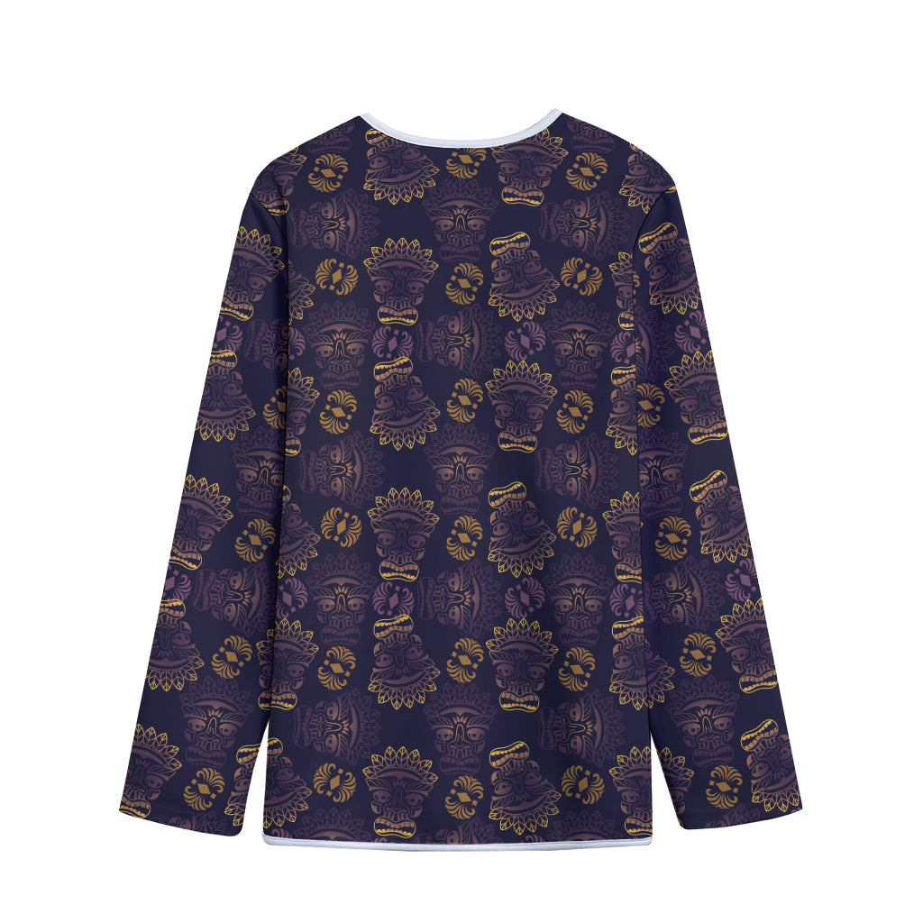 Ornament Tiki Mask Pattern Print Long Sleeve Short Coat