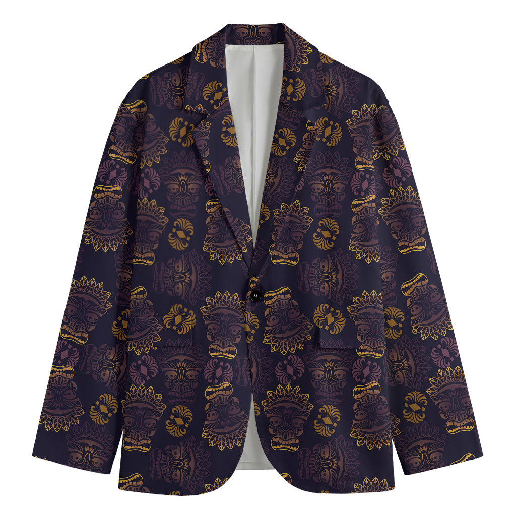 Ornament Tiki Mask Pattern Print Men's Blazer