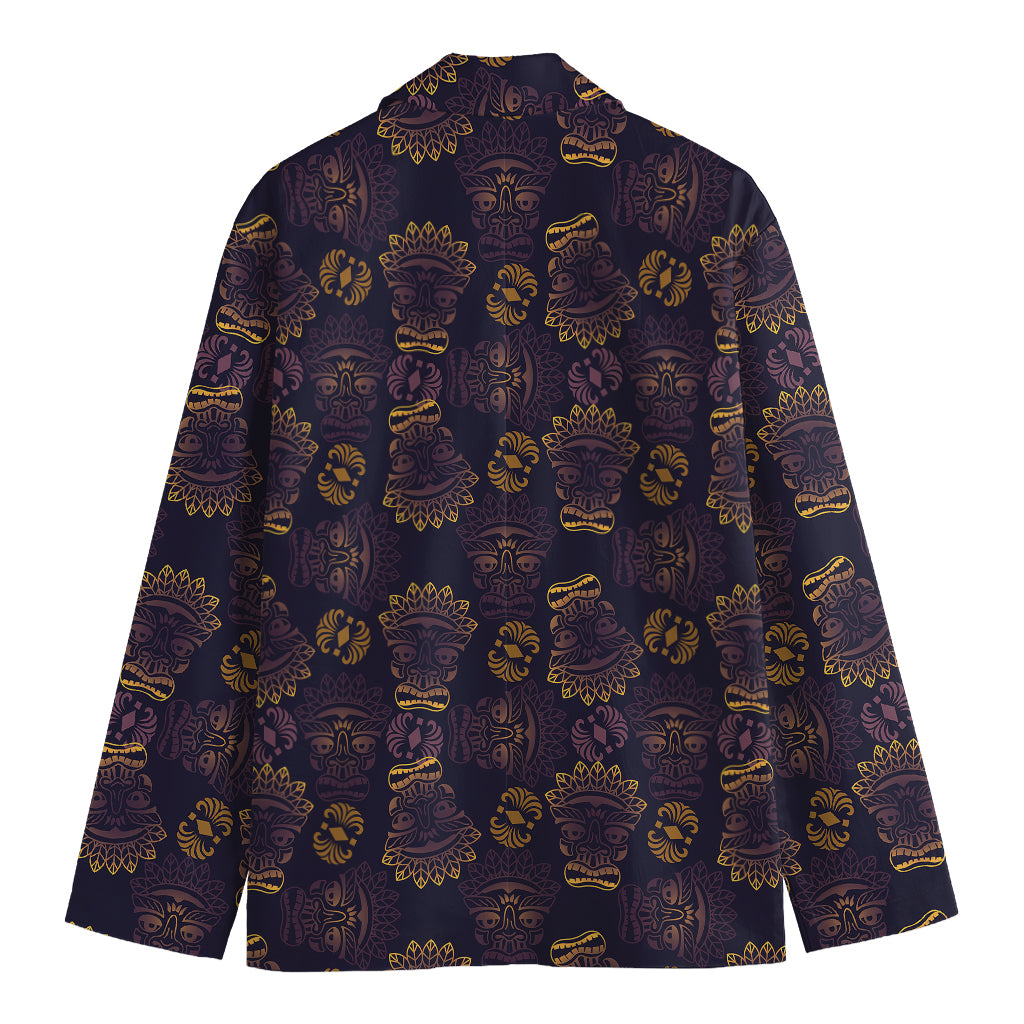 Ornament Tiki Mask Pattern Print Men's Cotton Blazer