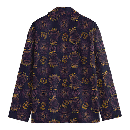 Ornament Tiki Mask Pattern Print Men's Cotton Blazer