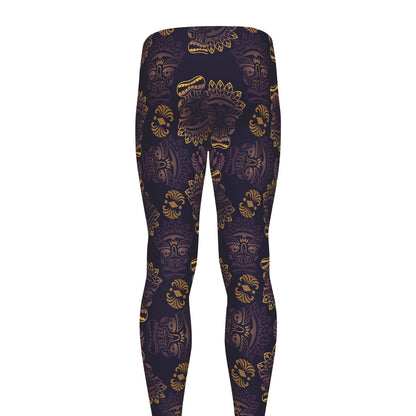 Ornament Tiki Mask Pattern Print Men's leggings