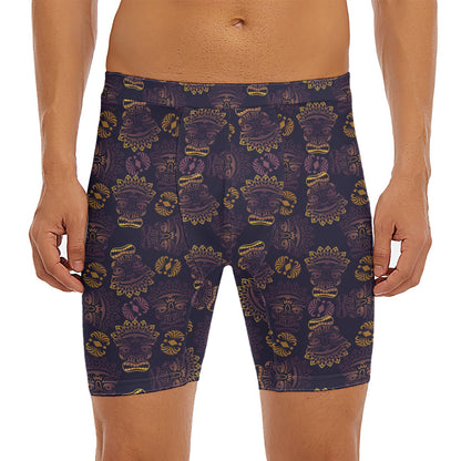 Ornament Tiki Mask Pattern Print Men's Long Boxer Briefs