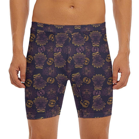 Ornament Tiki Mask Pattern Print Men's Long Boxer Briefs