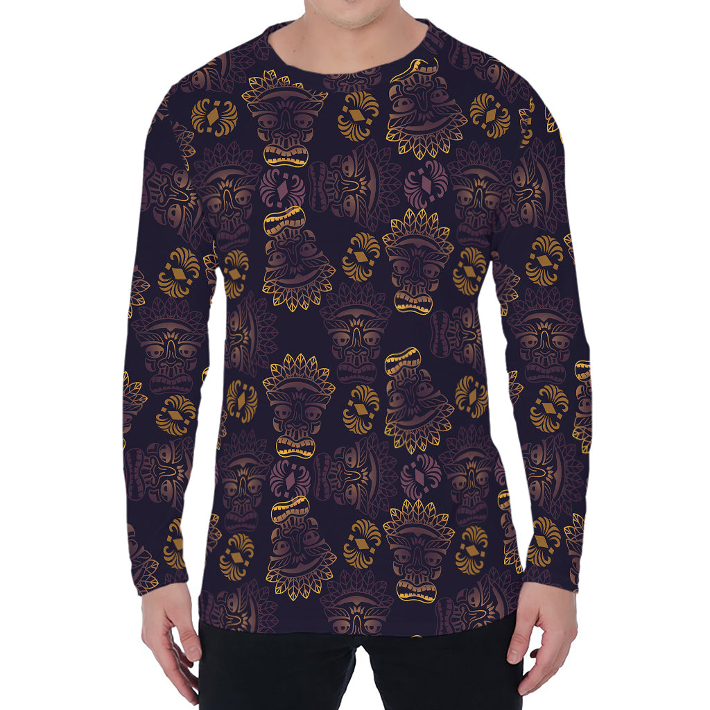Ornament Tiki Mask Pattern Print Men's Long Sleeve T-Shirt