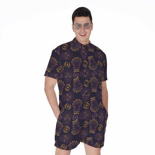 Ornament Tiki Mask Pattern Print Men's Rompers