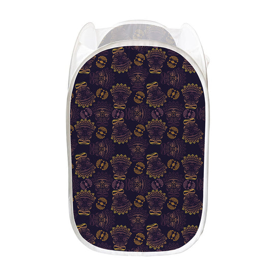 Ornament Tiki Mask Pattern Print Mesh Laundry Hamper