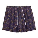 Ornament Tiki Mask Pattern Print Mesh Shorts