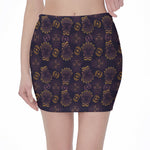 Ornament Tiki Mask Pattern Print Pencil Mini Skirt