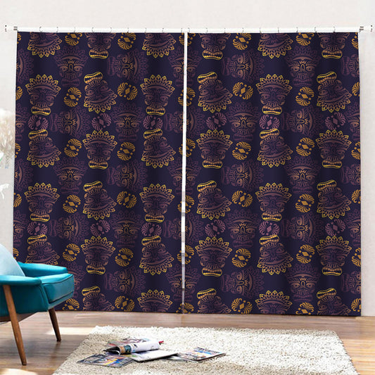 Ornament Tiki Mask Pattern Print Pencil Pleat Curtains