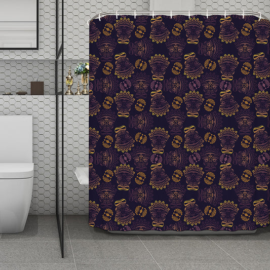 Ornament Tiki Mask Pattern Print Polyester Shower Curtain